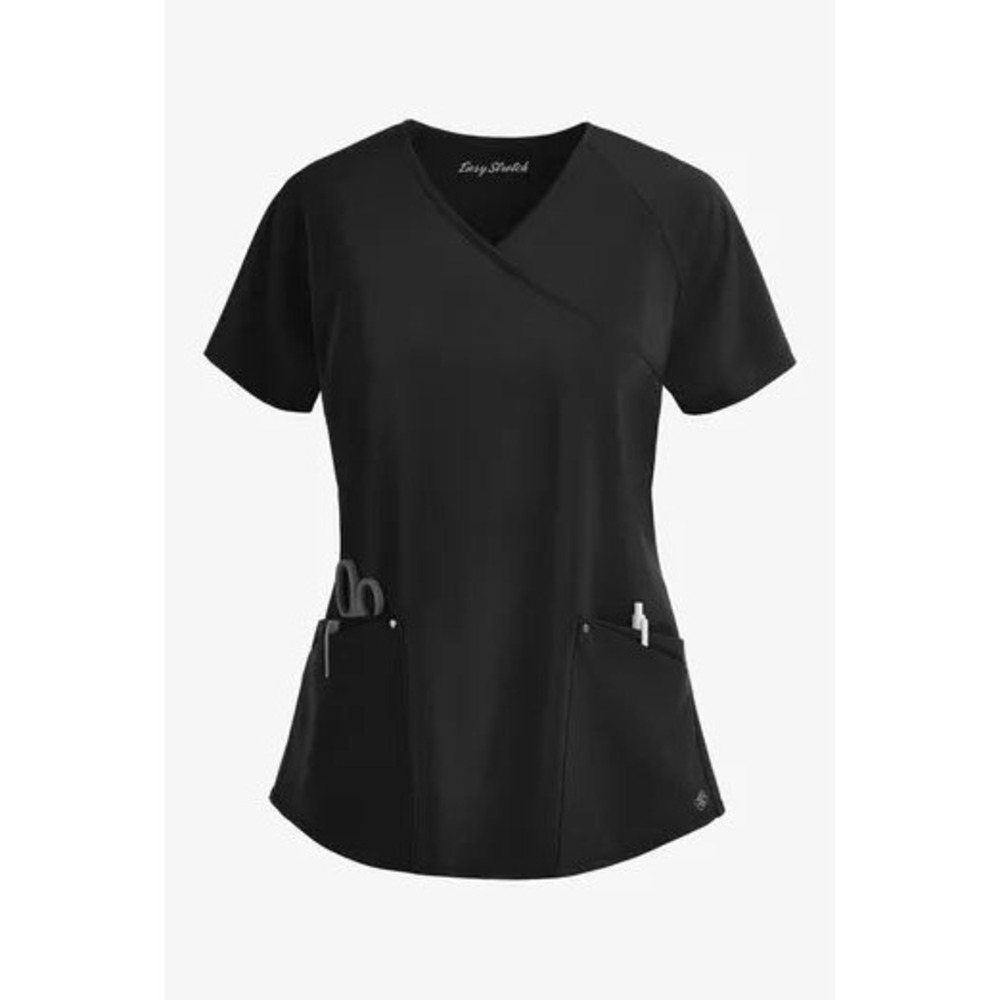 NEW Easy Stretch Cara Onyx Black 4 Pocket Raglan Scrub Top XL Medical Nurse